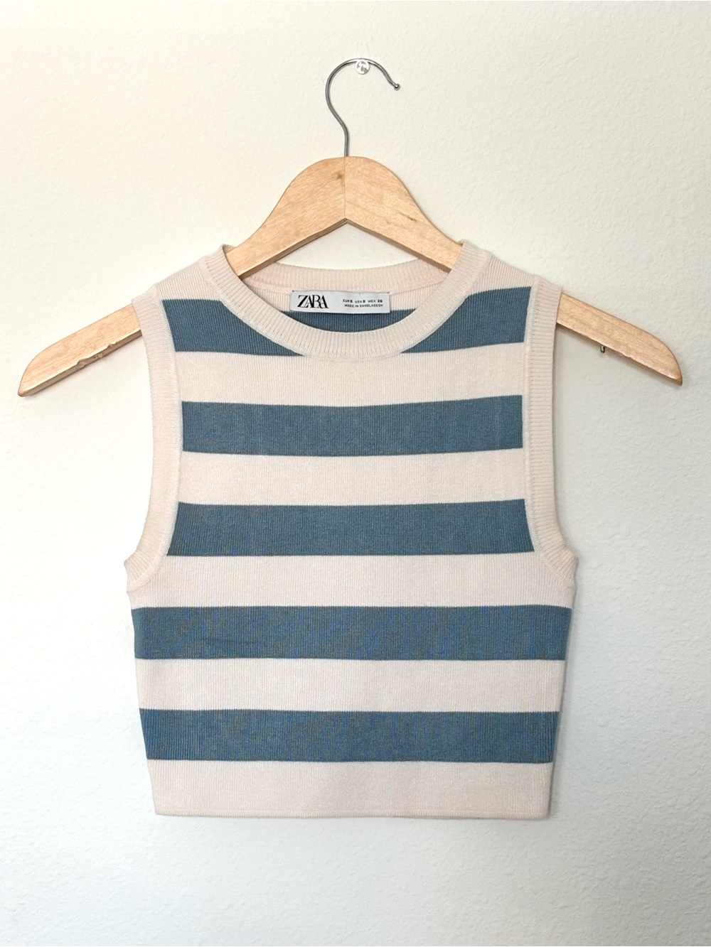ZARA Cream & Blue Striped Knit Tank